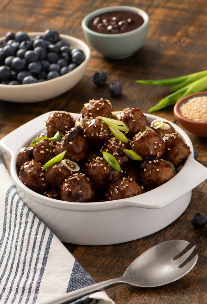 Slow Cooker Meatballs with Blueberry Sriracha Sauce